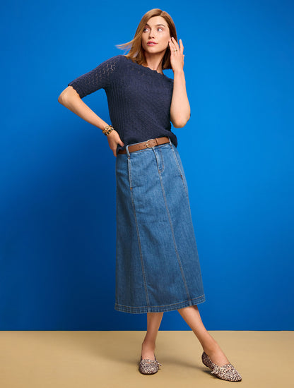 Talbots DENIM FIT & FLARE SKIRT - SOLANA WASH