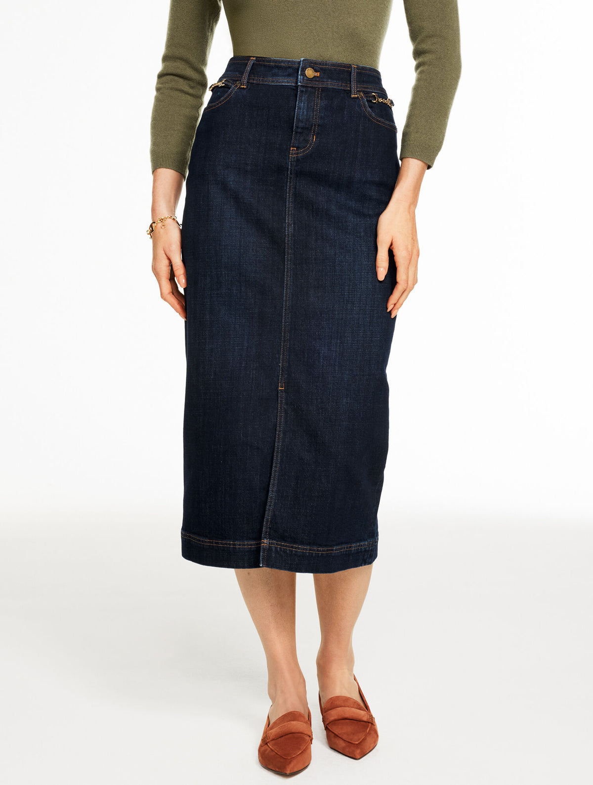 Talbots DENIM MIDI SKIRT - MANOR WASH
