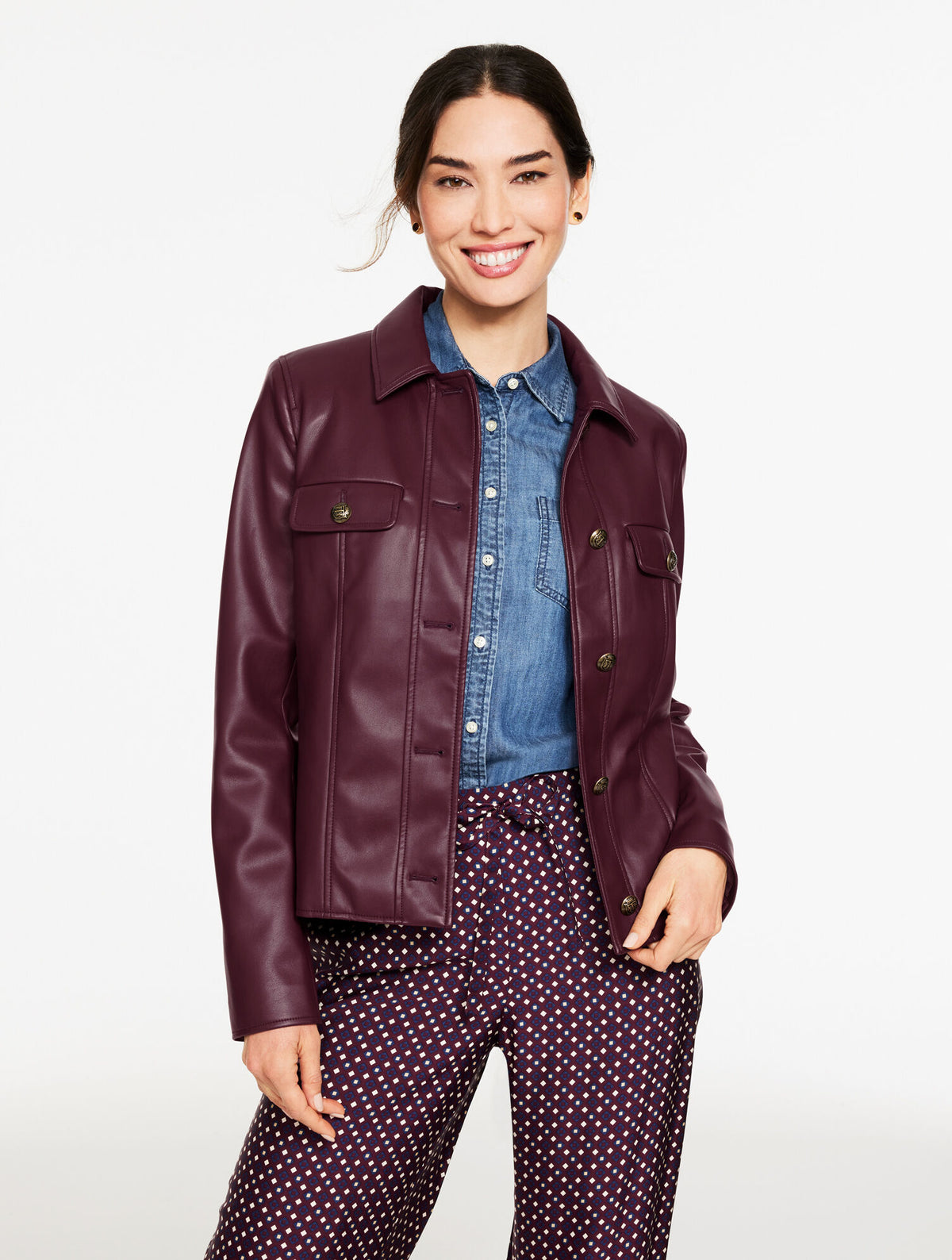 Talbots FAUX LEATHER COLLARED JACKET