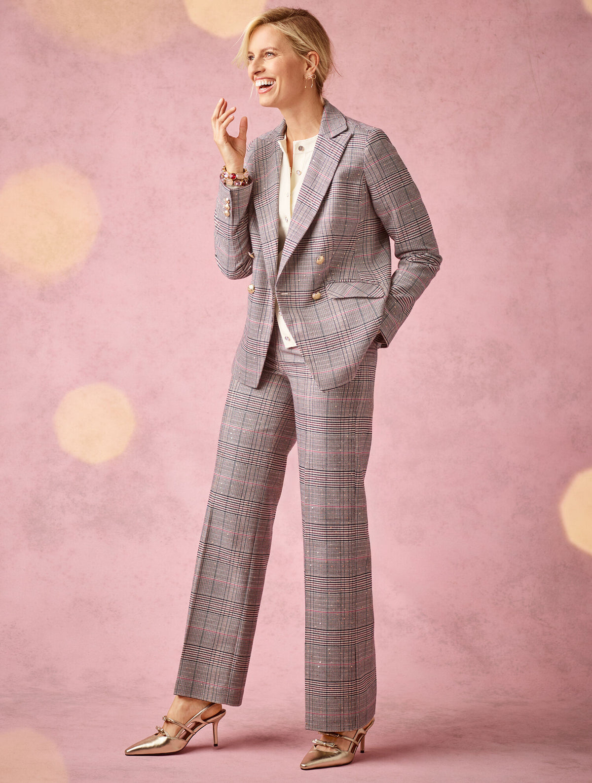 Talbots DOUBLE BREASTED BLAZER - GLEN PLAID
