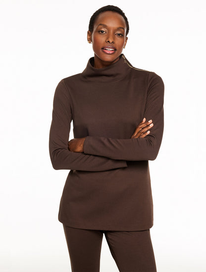 Talbots PASSPORT PONTE ZIP SHOULDER TUNIC PULLOVER