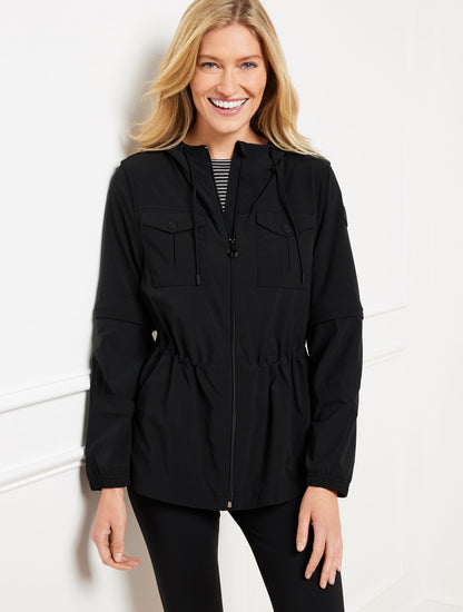 Talbots LIGHTWEIGHT WOVEN STRETCH HOODED CONVERTIBLE JACKET