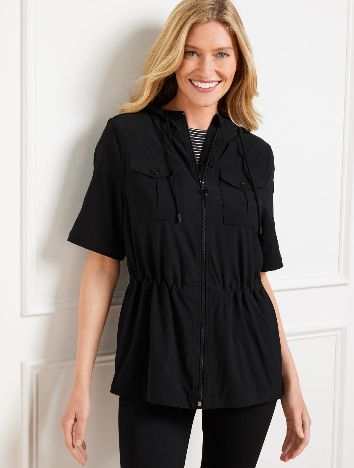 Talbots LIGHTWEIGHT WOVEN STRETCH HOODED CONVERTIBLE JACKET