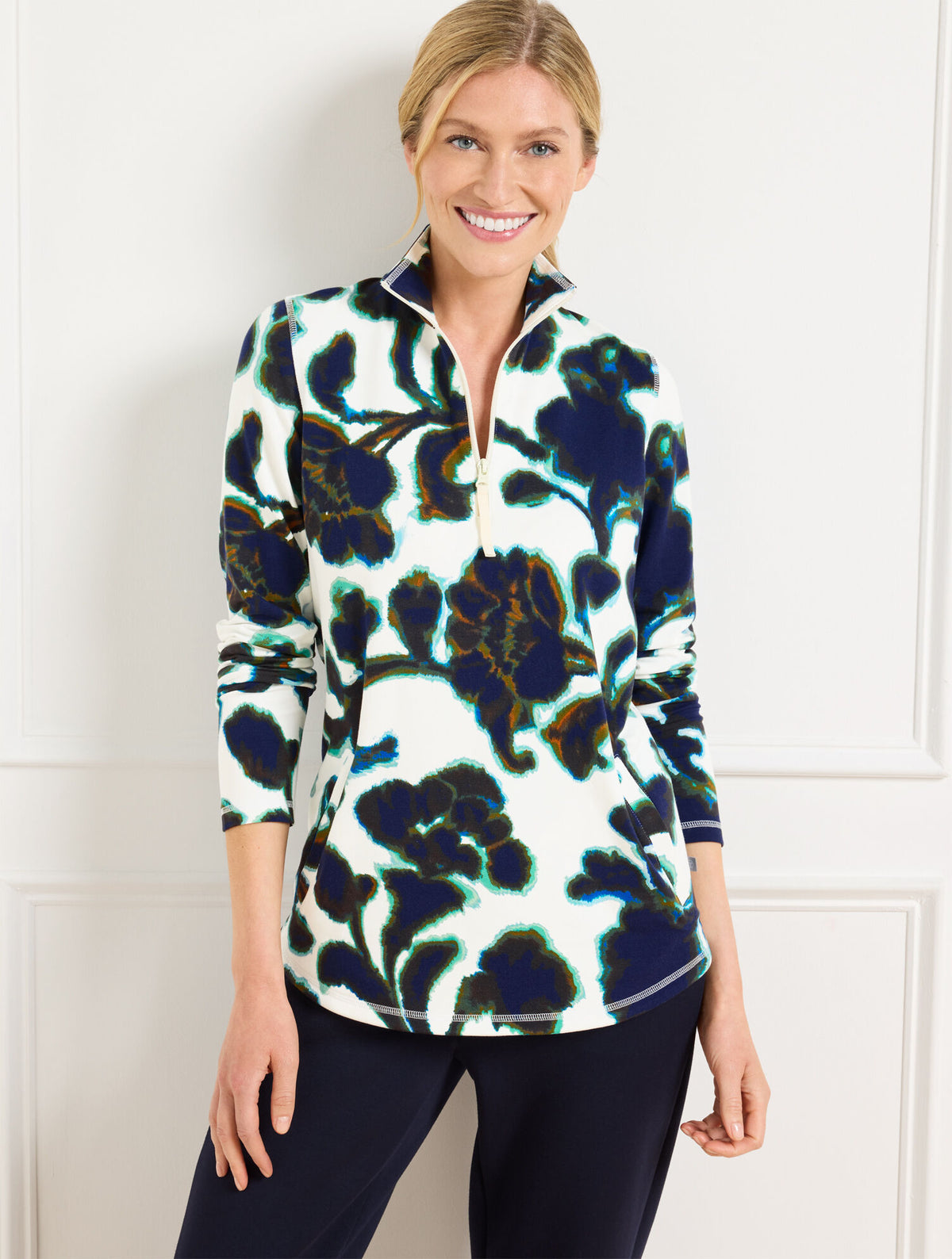 Talbots MODAL FRENCH TERRY HALF-ZIP PULLOVER - BRUSHED FLORAL