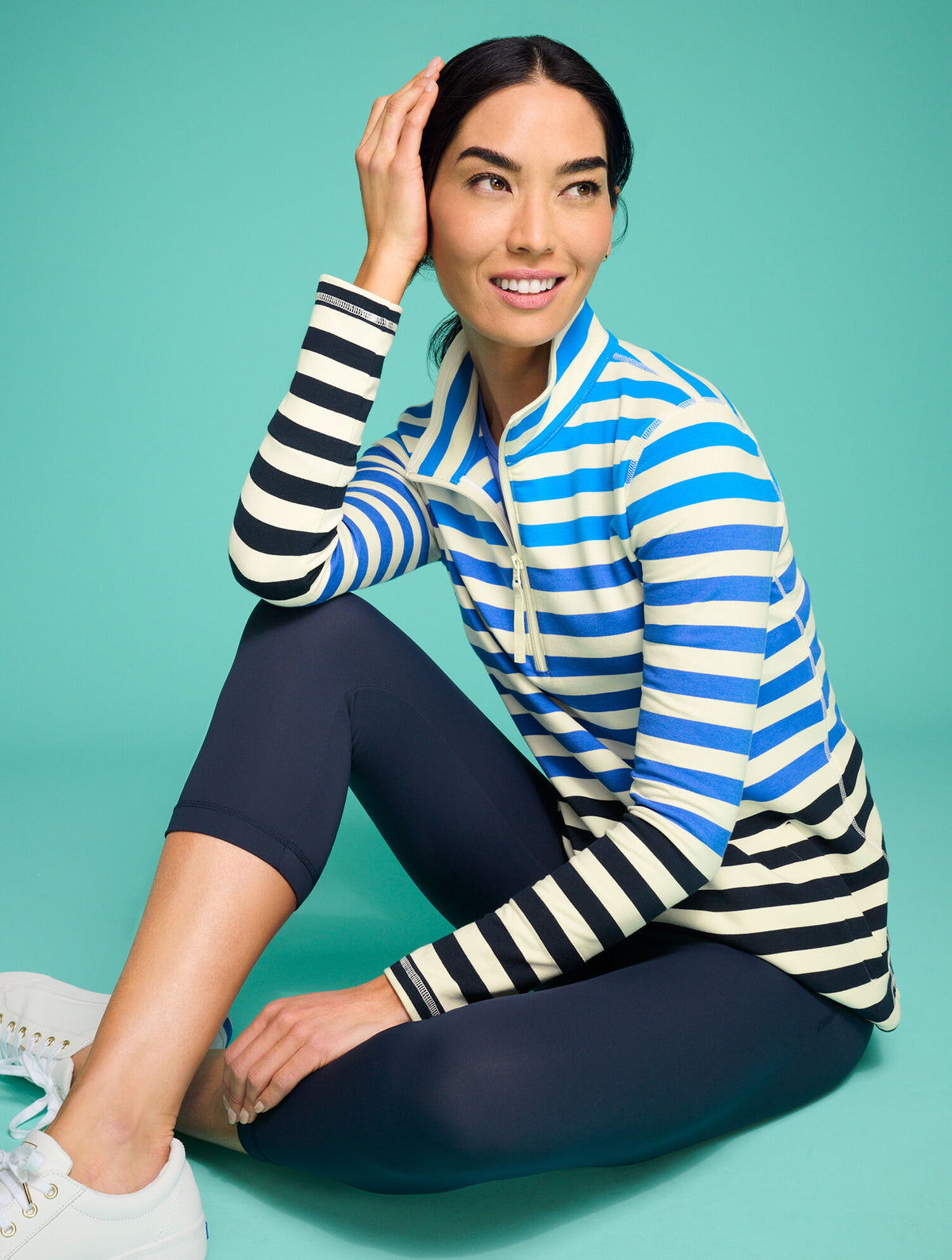 Talbots MODAL FRENCH TERRY HALF-ZIP PULLOVER - YORK STRIPE