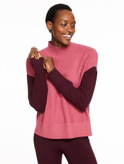 Talbots WAFFLE KNIT MOCKNECK COLORBLOCK SWEATER
