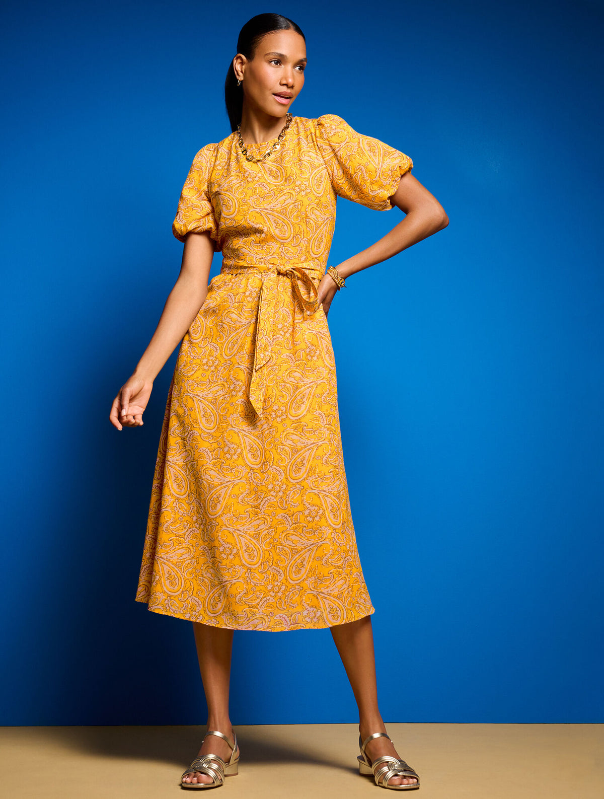 Talbots PUFF SLEEVE MIDI DRESS - PAISLEY DELIGHT