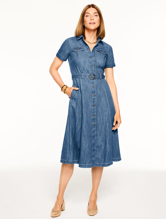 Talbots DENIM FIT & FLARE MIDI SHIRTDRESS
