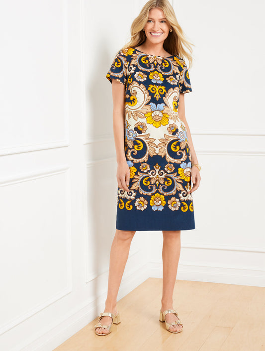 Talbots SHORT SLEEVE SHEATH DRESS - DELIGHTFUL BLOOMS