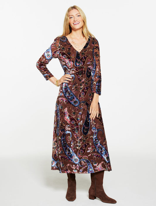 Talbots BURNOUT VELVET FIT & FLARE DRESS - FLORAL PAISLEY