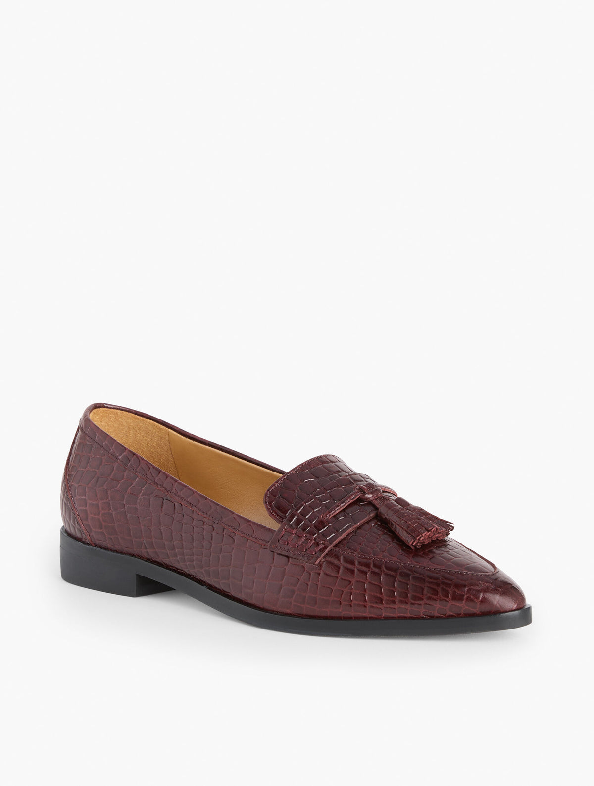 Talbots REECE POINTED TOE LEATHER LOAFERS - CROC EMBOSSED