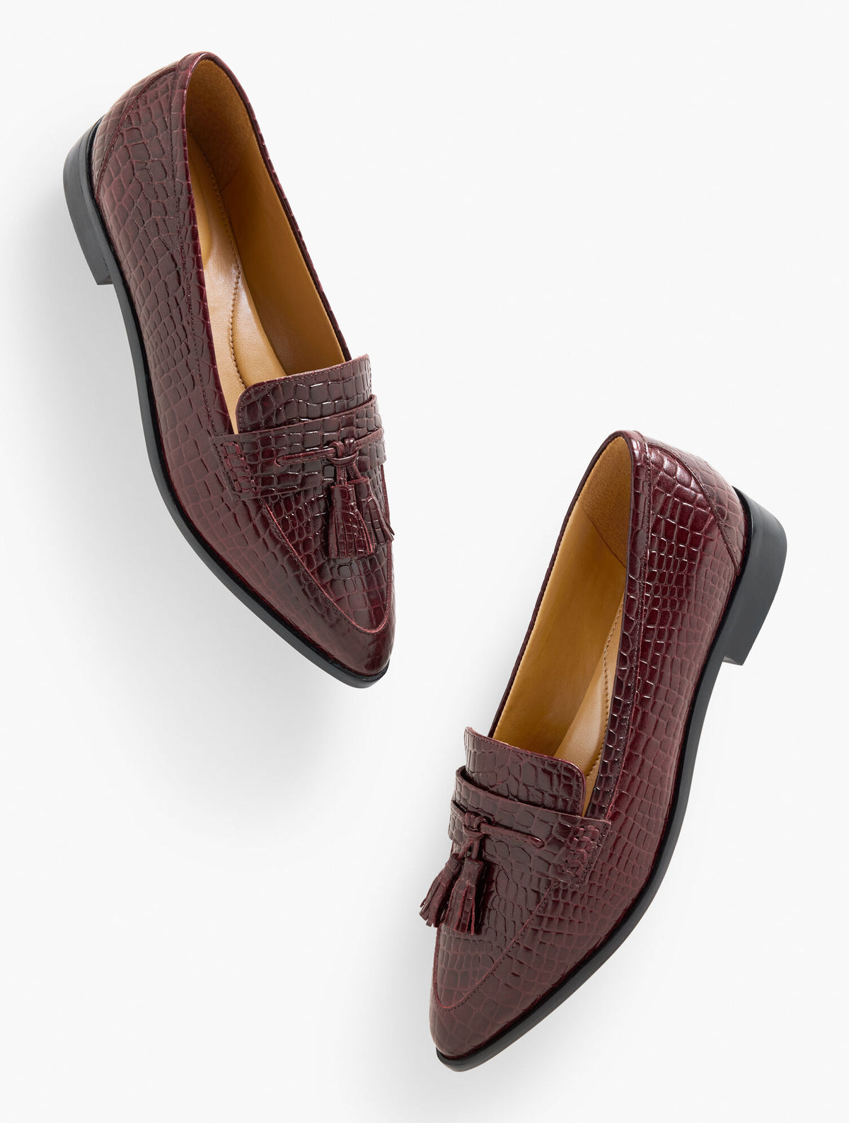 Talbots REECE POINTED TOE LEATHER LOAFERS - CROC EMBOSSED