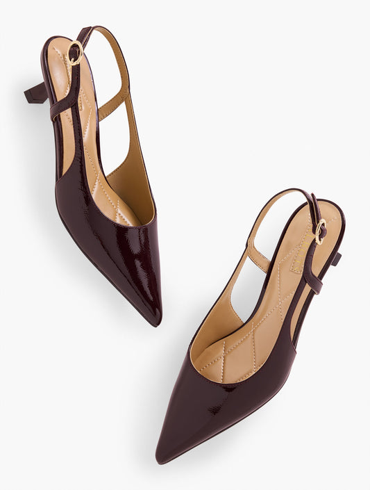 Talbots OLIVIA SLINGBACK KITTEN HEEL PUMPS - CRINKLE PATENT