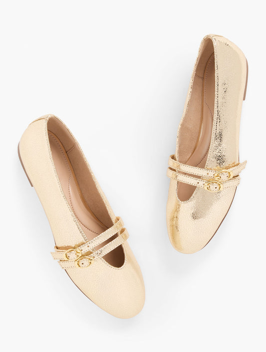 Talbots VERA LEATHER MARY JANE BALLET FLATS - METALLIC CRACKLE