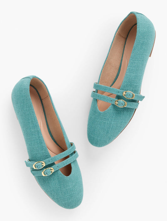 Talbots VERA WASHED LINEN MARY JANE BALLET FLATS