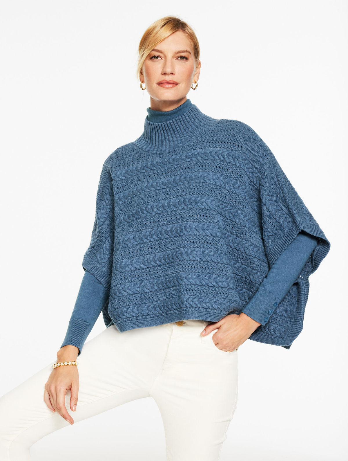 Talbots PLUS EXCLUSIVE CABLE KNIT PONCHO - MOONLIGHT BLUE