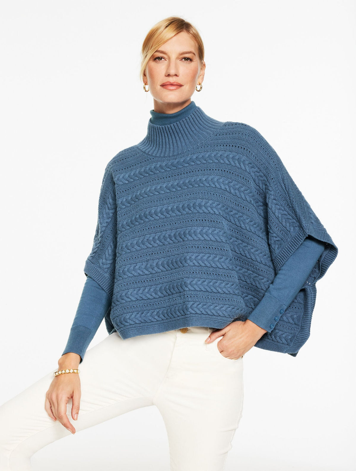 Talbots PLUS EXCLUSIVE CABLE KNIT PONCHO - MOONLIGHT BLUE