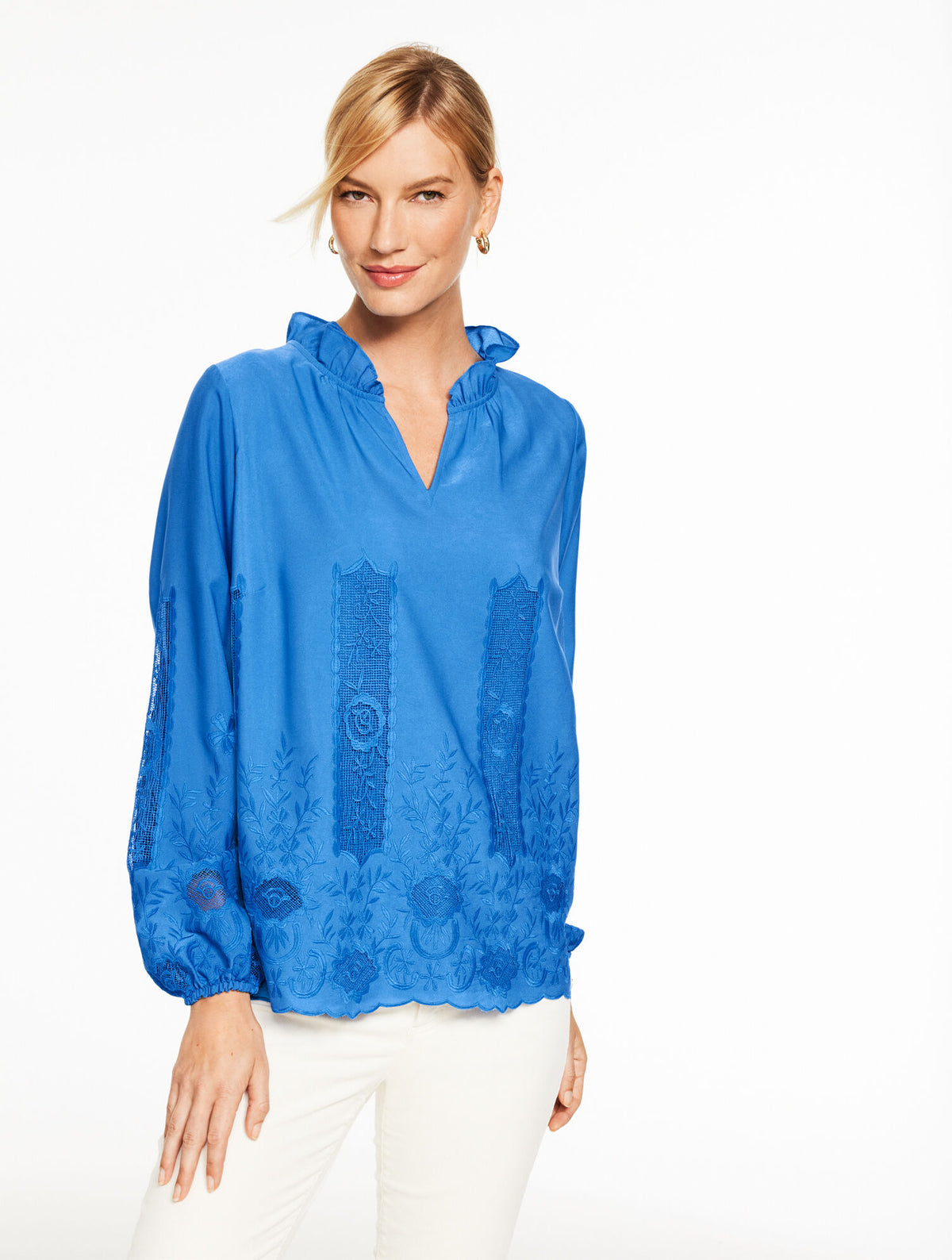 Talbots EMBROIDERED RUFFLE TOP - WISTERIA FLORAL