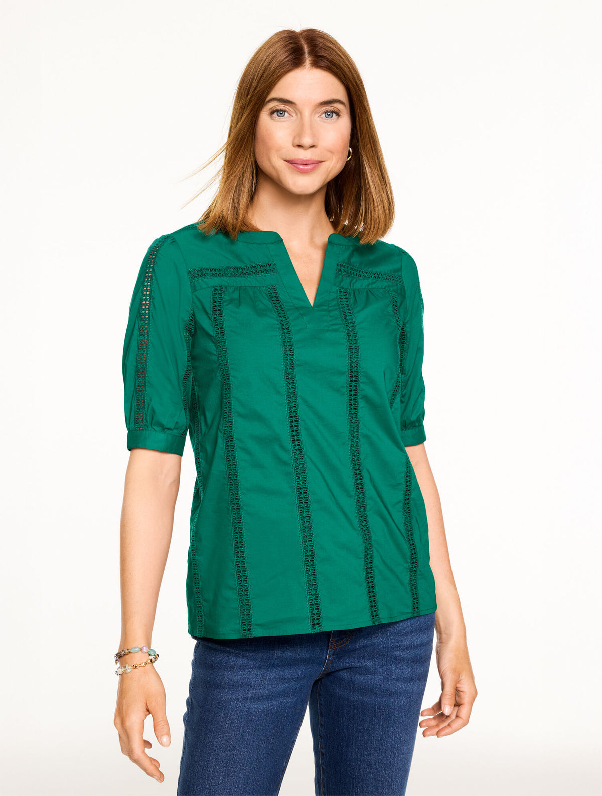 Talbots EMBROIDERED EYELET POPLIN TOP