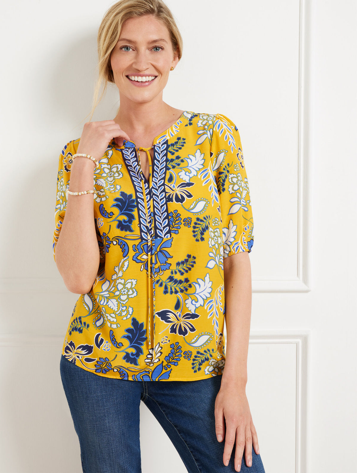 Talbots TIE NECK TOP - FLOWING FLORAL