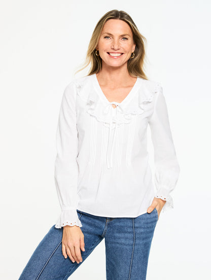 Talbots PINTUCK RUFFLE VOILE TOP