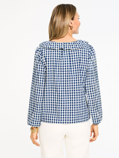 Talbots PINTUCK RUFFLE TRIM TOP - REGENT CHECK
