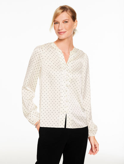 Talbots BAND COLLAR BUTTON FRONT SHIRT - LUMINOUS DOTS