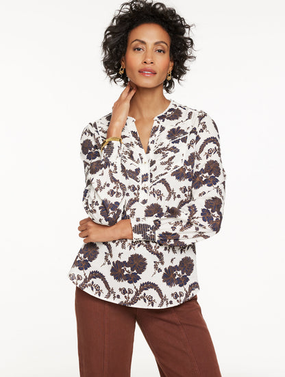 Talbots LACE TRIM PINTUCK TOP - CLIMBING CHRYSANTHEMUMS