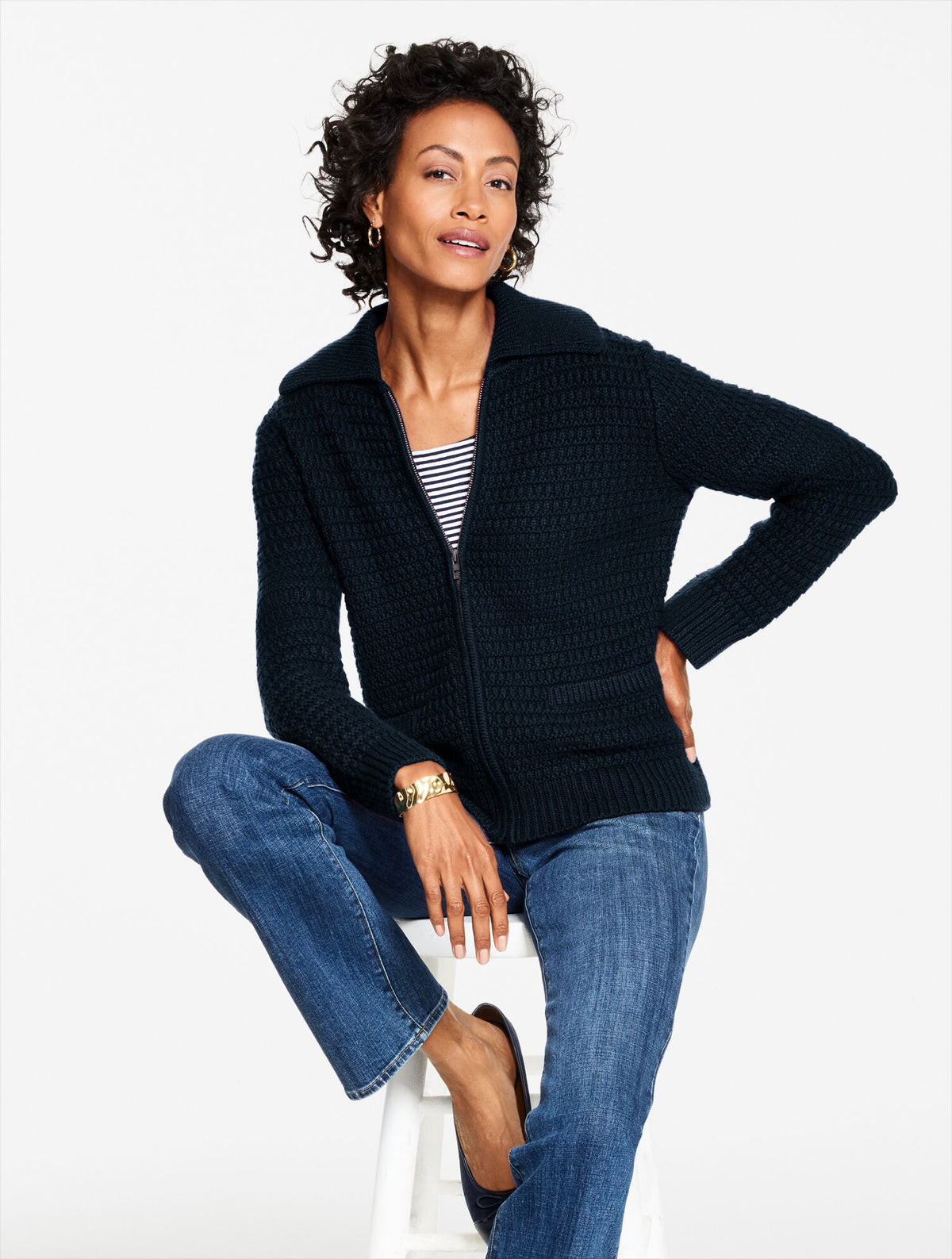 Talbots TEXTURED ZIP FRONT CARDIGAN