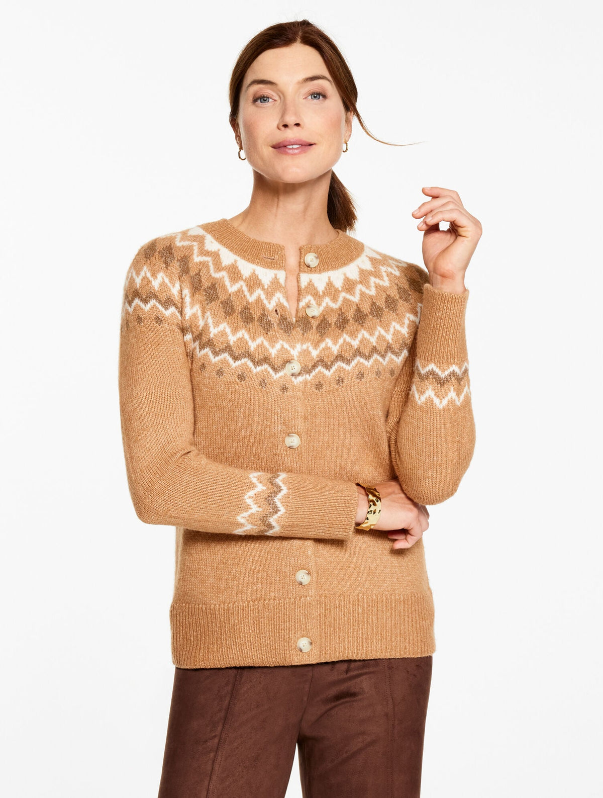 Talbots CREWNECK CARDIGAN - FAIR ISLE YOKE