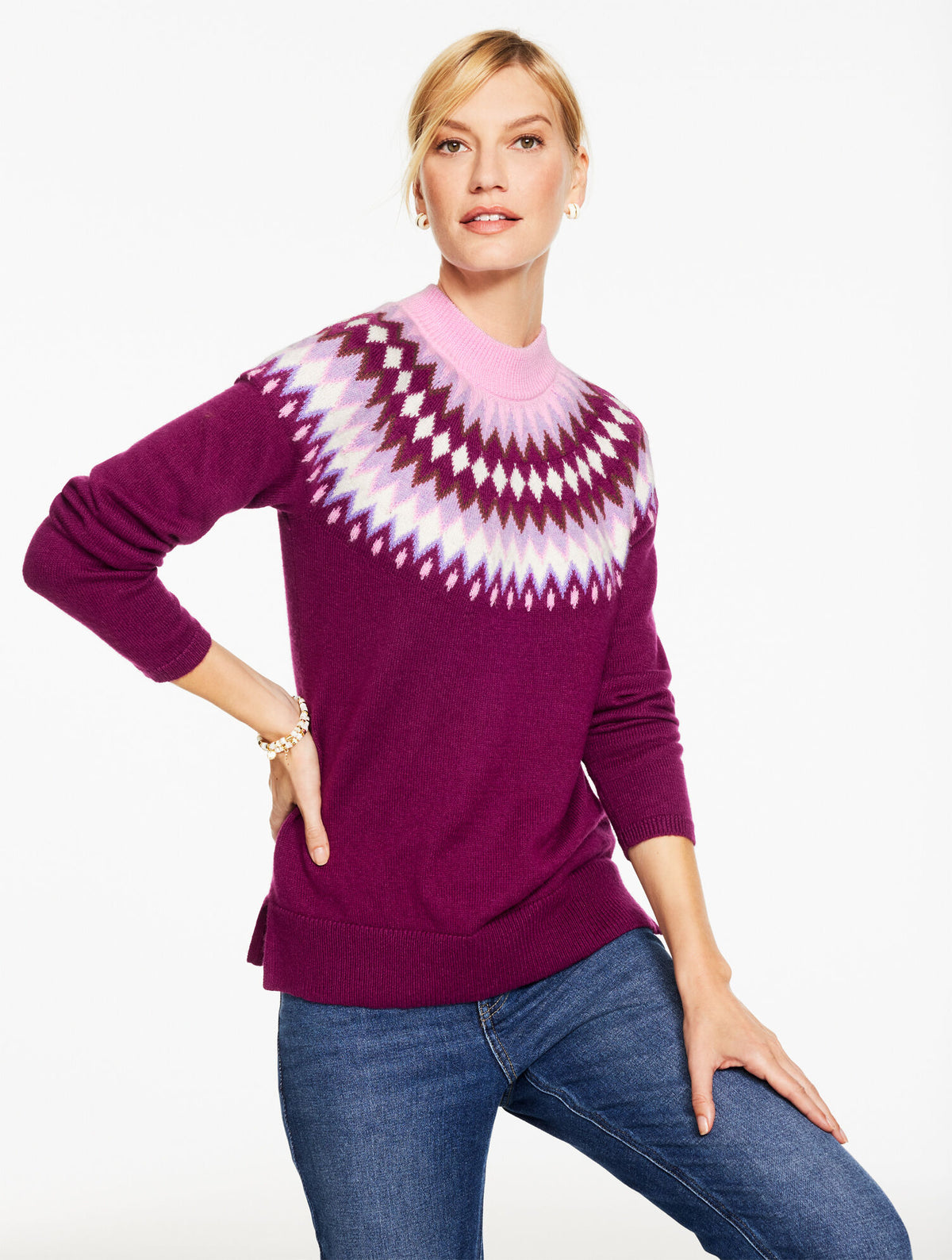 Talbots MOCKNECK PULLOVER - CHEVRON FAIR ISLE
