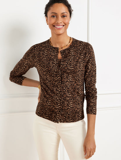 Talbots CREWNECK CARDIGAN - DELICATE LEOPARD