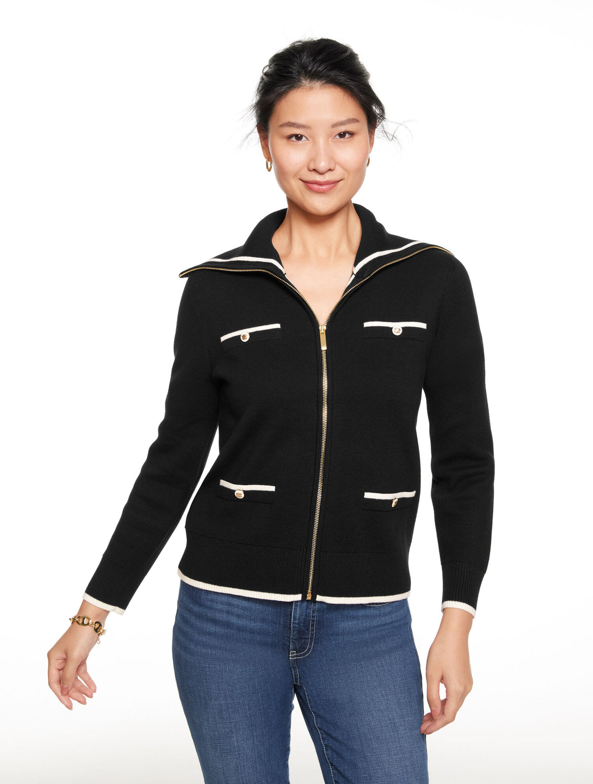 Talbots FULL-ZIP CARDIGAN - TIPPED
