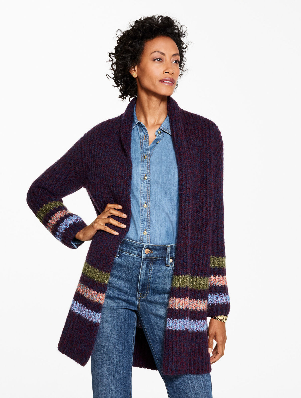 Talbots OPEN FRONT CARDIGAN - MARL STRIPE