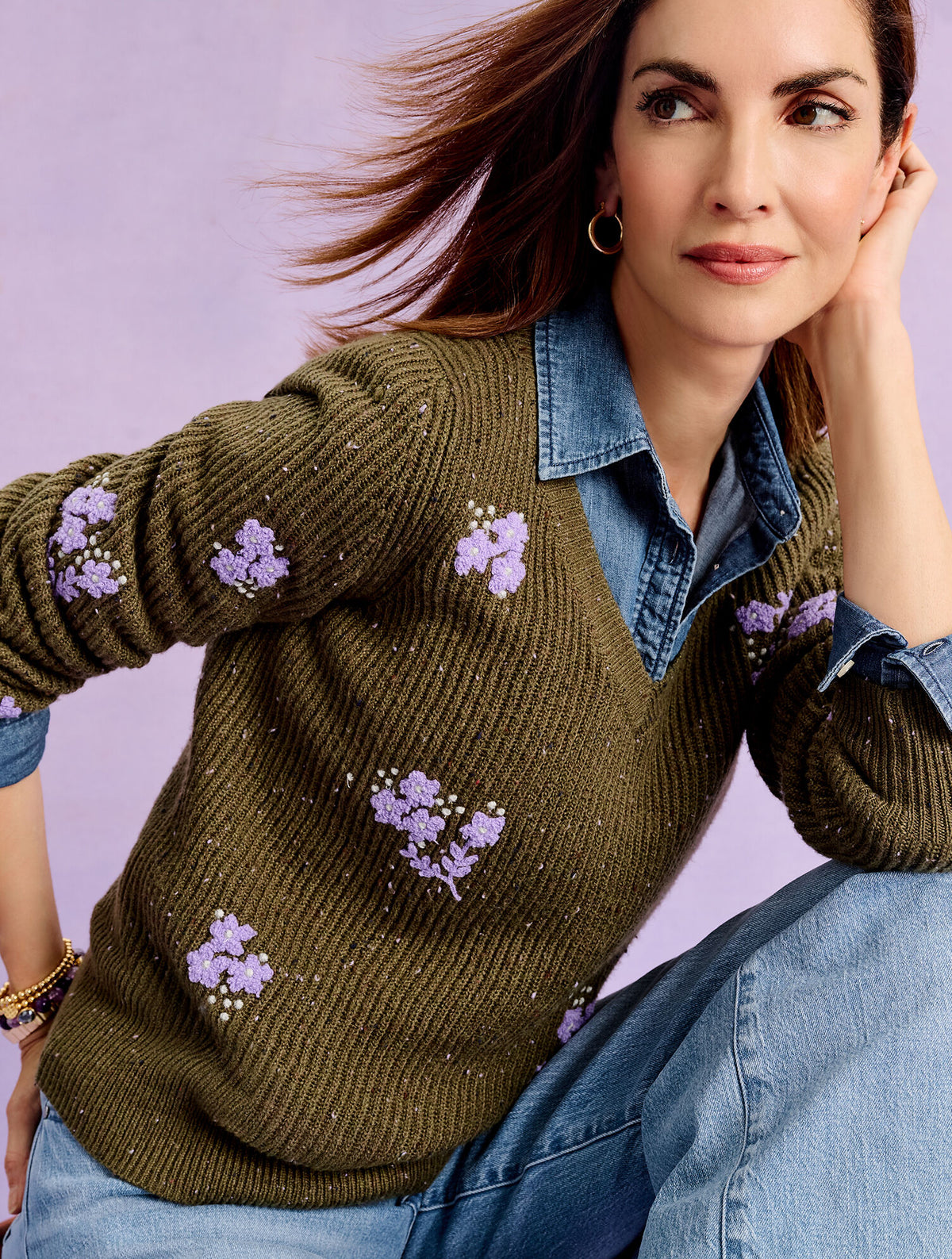 Talbots V-NECK SWEATER - TEXTURED FLOWER
