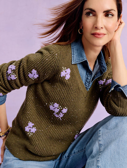 Talbots V-NECK SWEATER - TEXTURED FLOWER