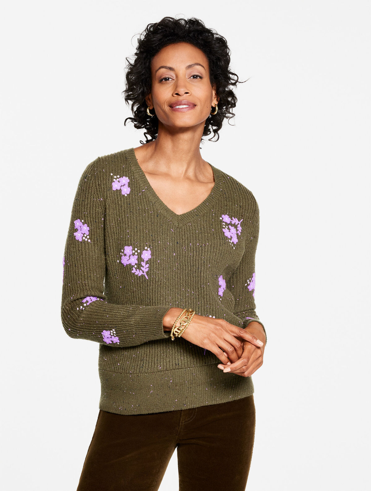 Talbots V-NECK SWEATER - TEXTURED FLOWER