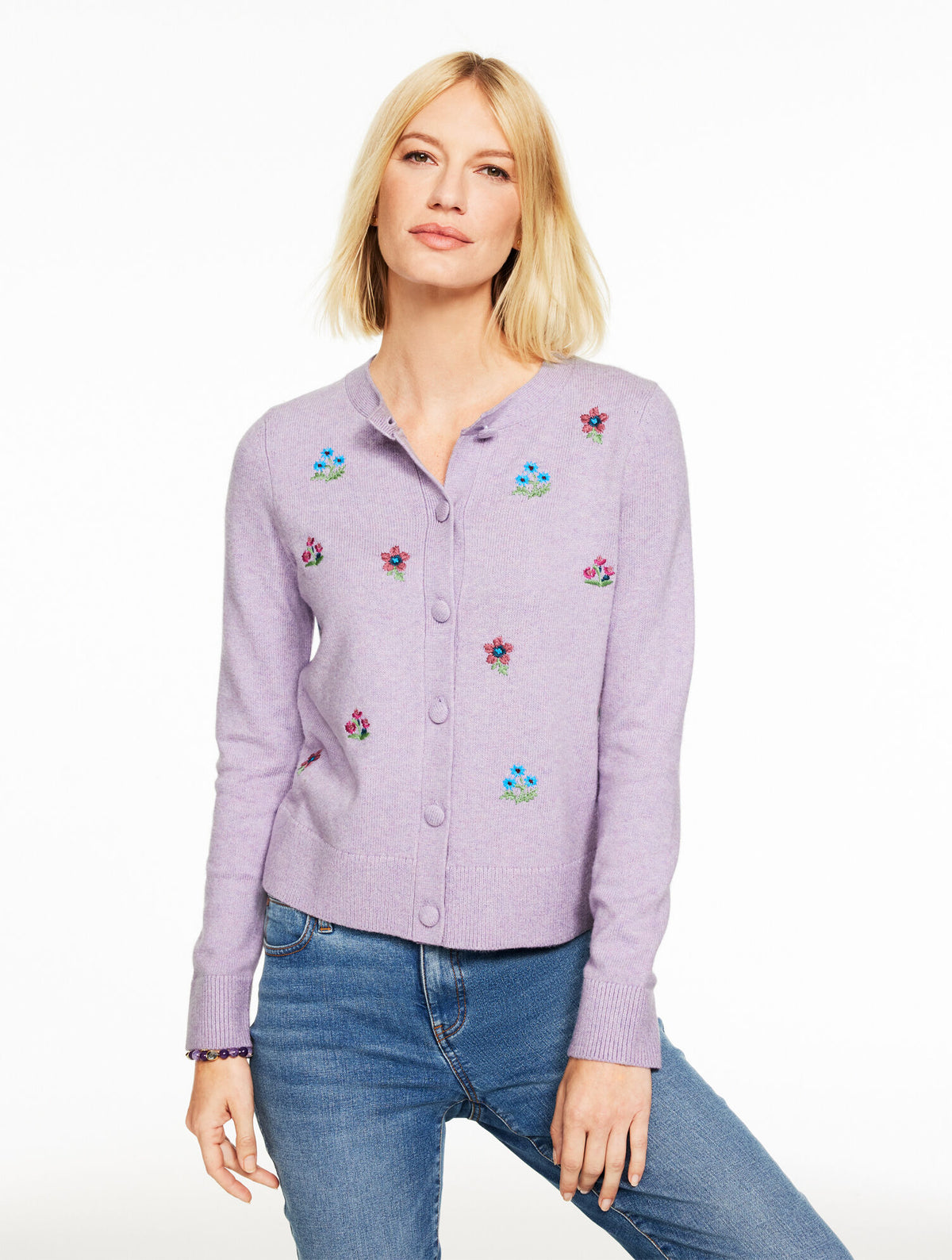 Talbots EMBROIDERED CREWNECK CARDIGAN
