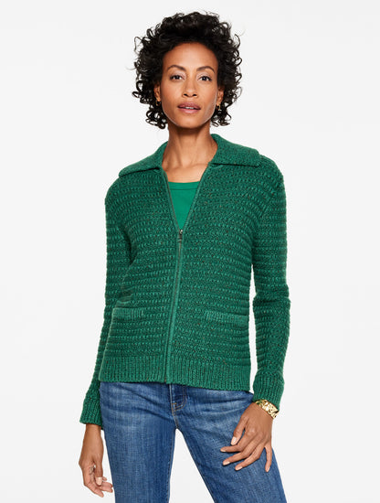 Talbots TWEED ZIP FRONT CARDIGAN
