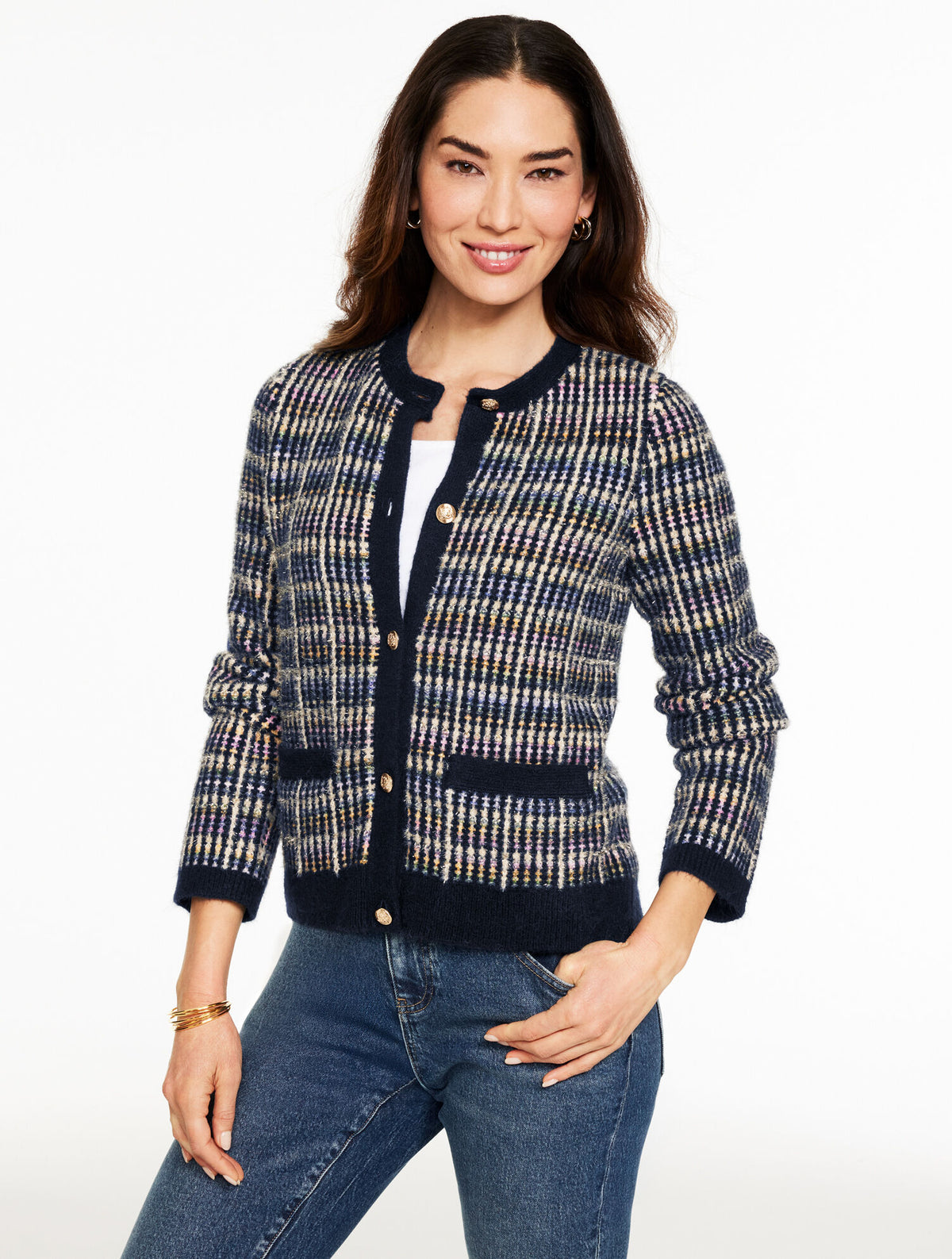Talbots SPARKLE TWEED CREWNECK CARDIGAN