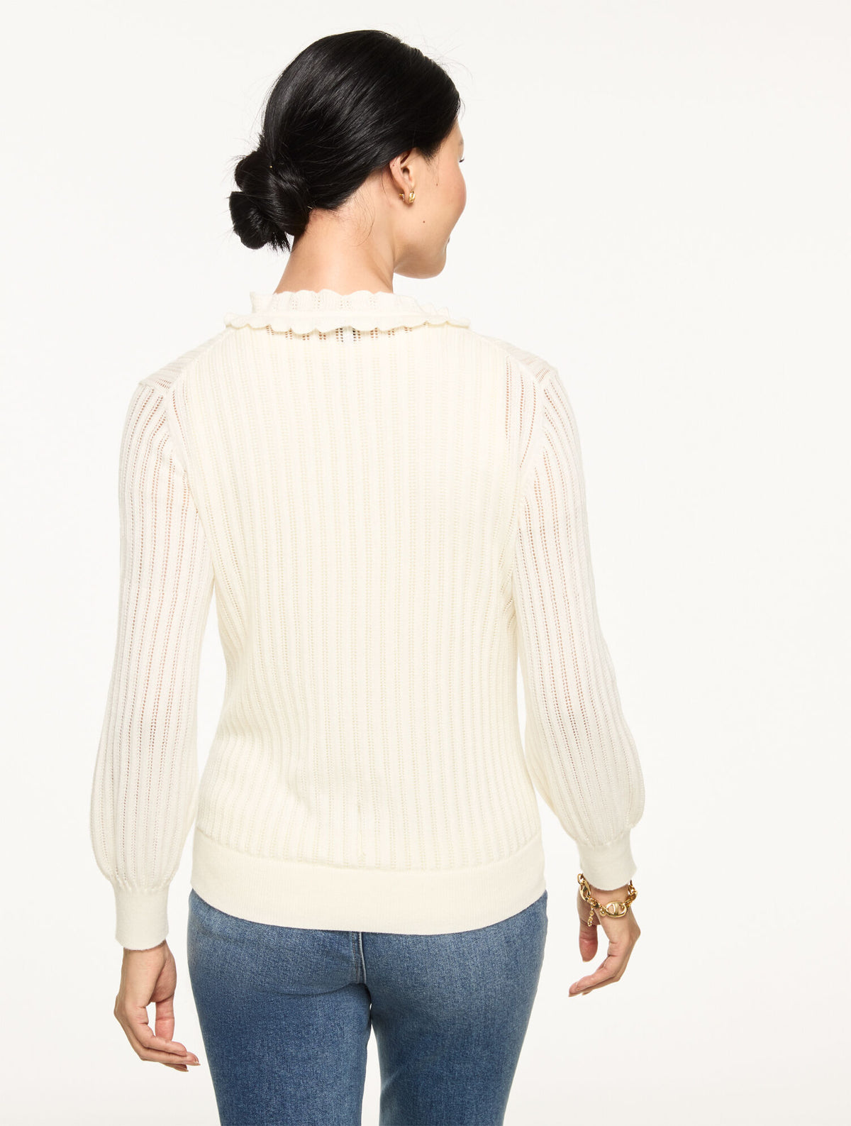 Talbots RUFFLE NECK HENLEY PULLOVER