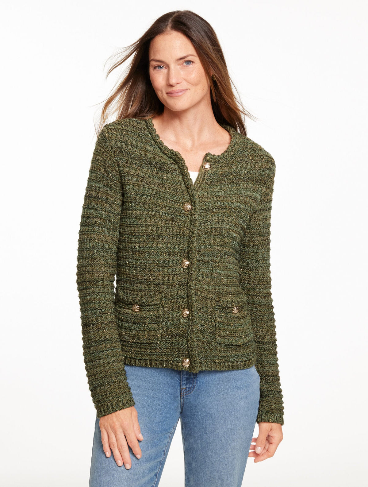 Talbots TUCK STITCH CREWNECK CARDIGAN