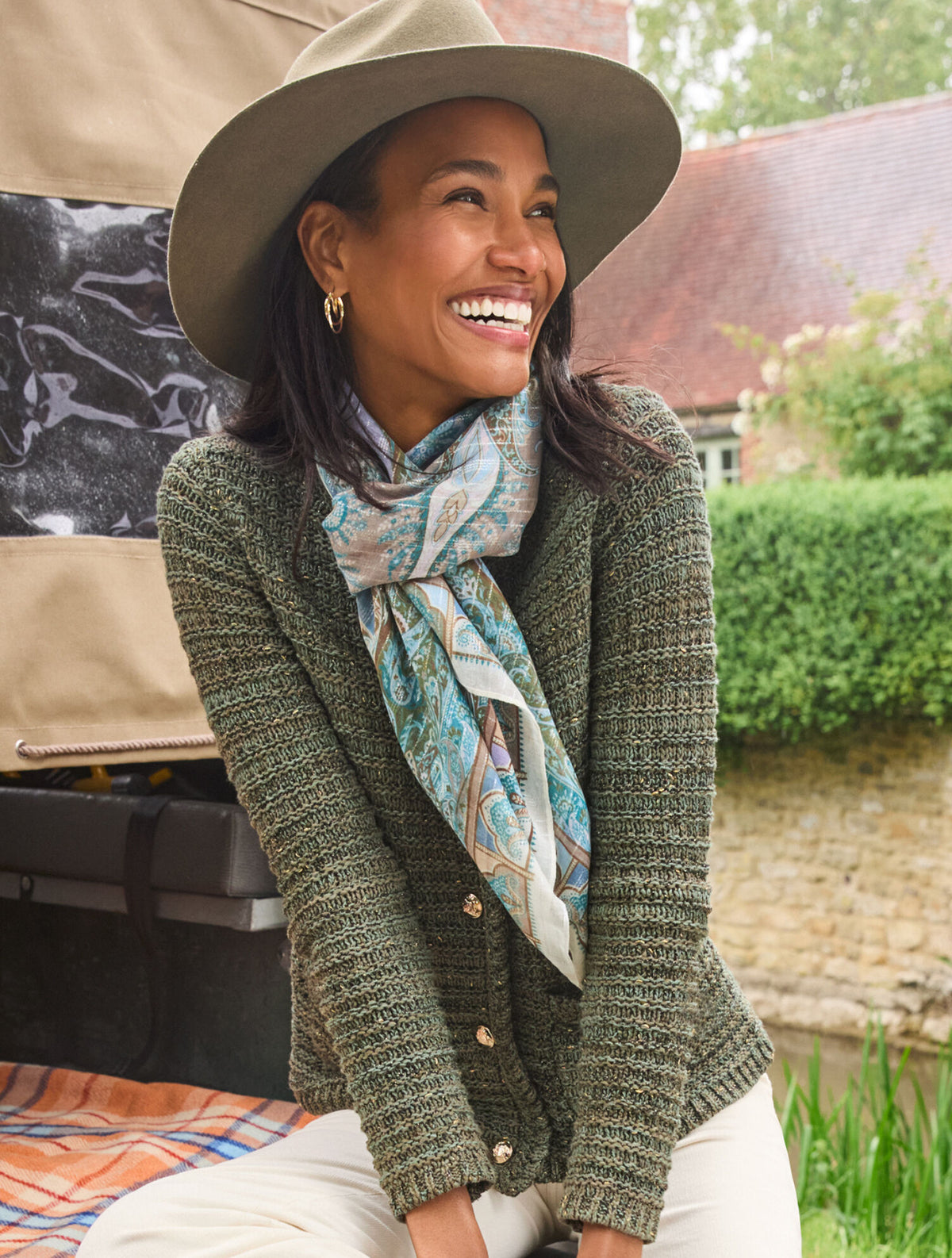 Talbots TUCK STITCH CREWNECK CARDIGAN