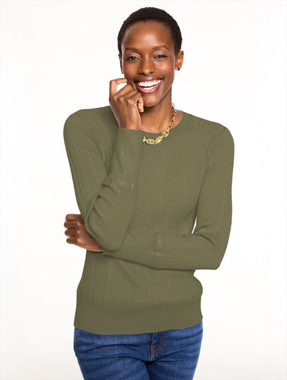 Talbots RIBBED POINTELLE CREWNECK SWEATER