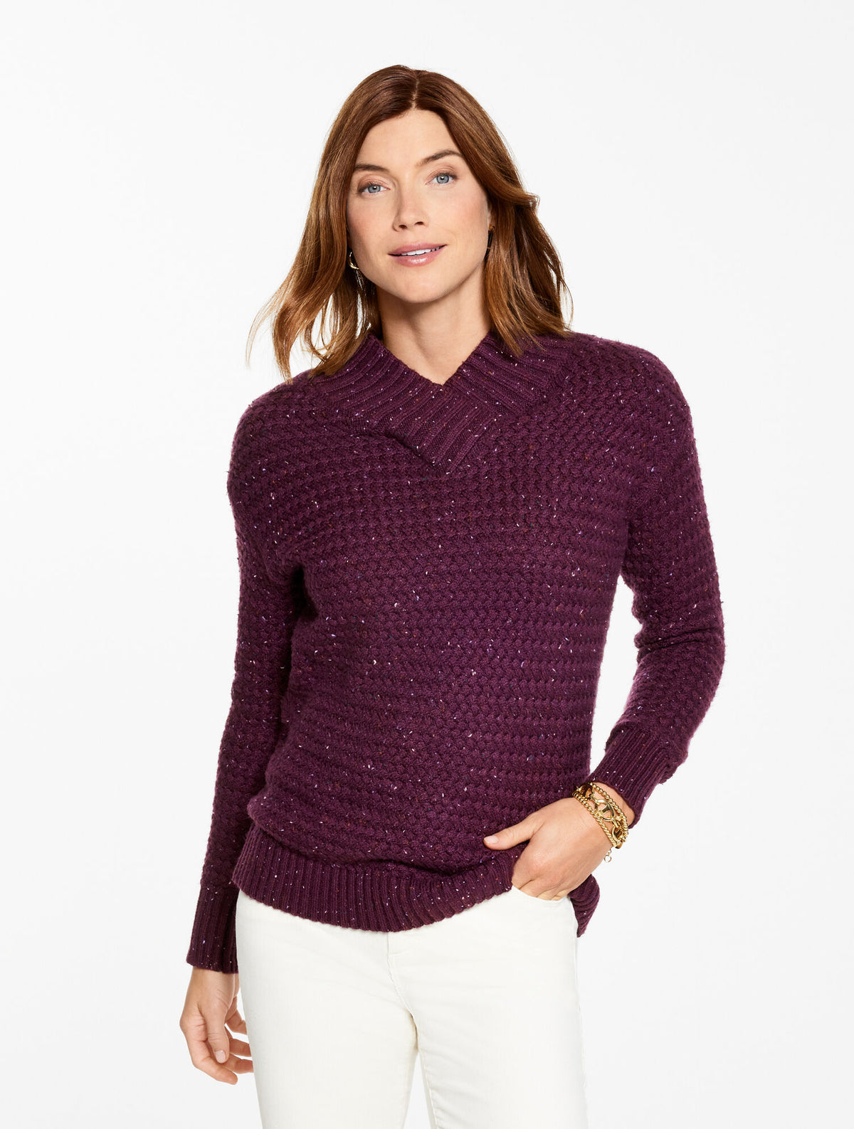 Talbots TEXTURED V-NECK PULLOVER - TWEED