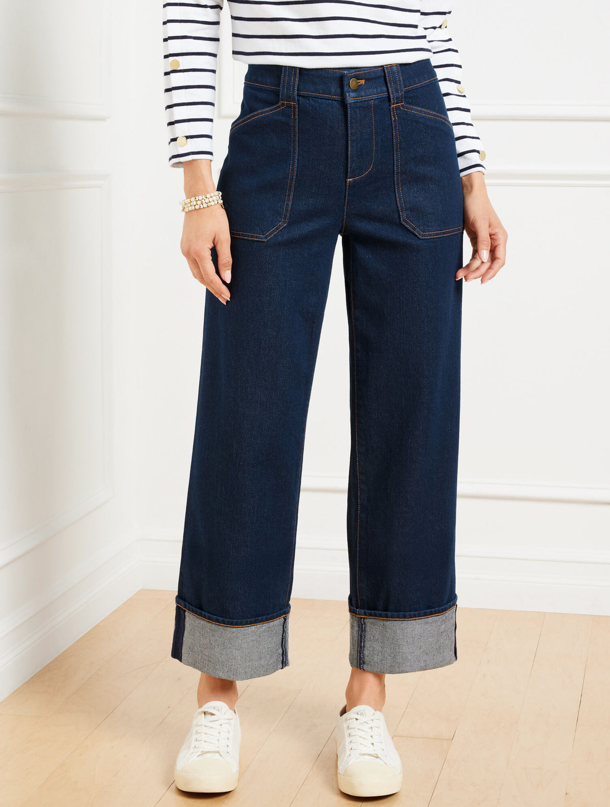 Talbots STRAIGHT ANKLE CUFF JEANS - WARREN WASH