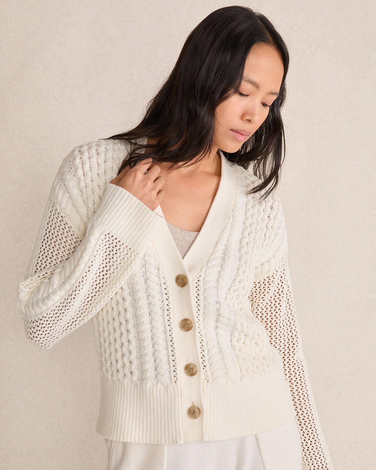 Talbots COTTON BLEND MIXED STITCH CARDIGAN