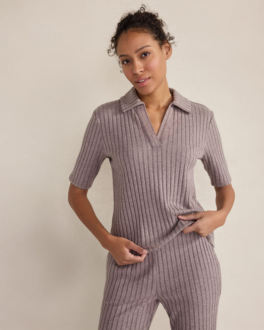 Talbots WIDE RIB KNIT JOHNNY COLLAR TOP