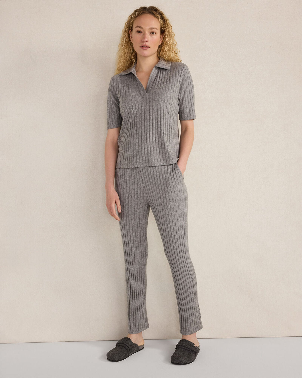 Talbots WIDE RIB KNIT JOHNNY COLLAR TOP