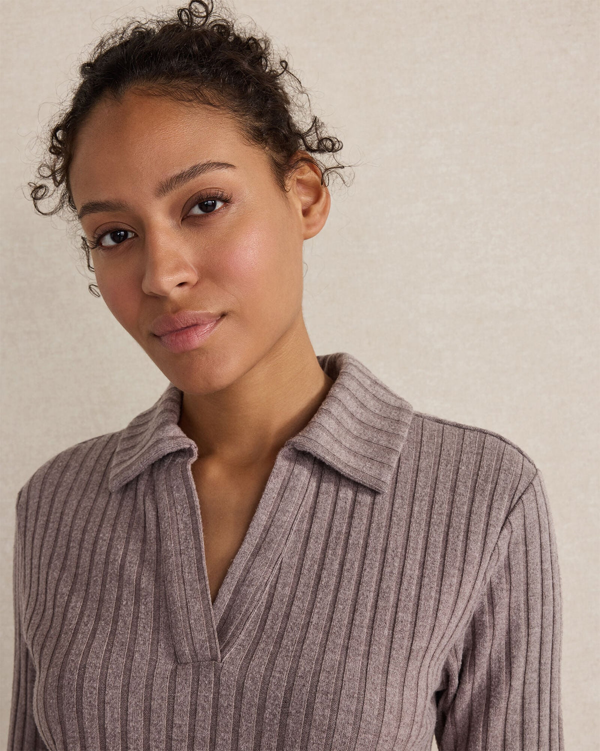 Talbots WIDE RIB KNIT JOHNNY COLLAR TOP